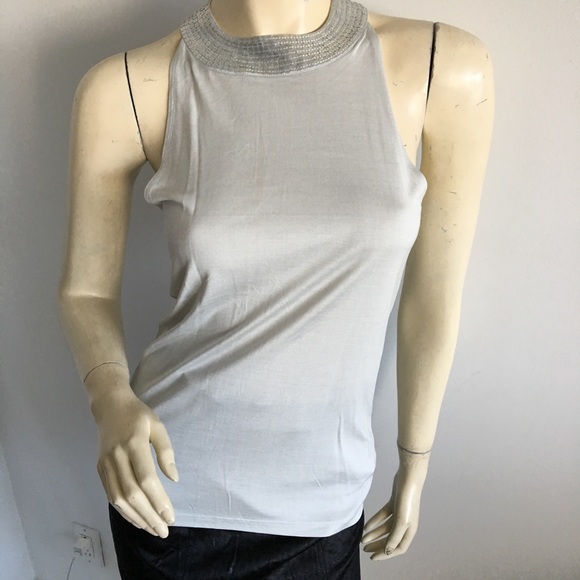 Calvin Klein sleeveless top with sequin jewel neckline size small - Picture 2 of 9